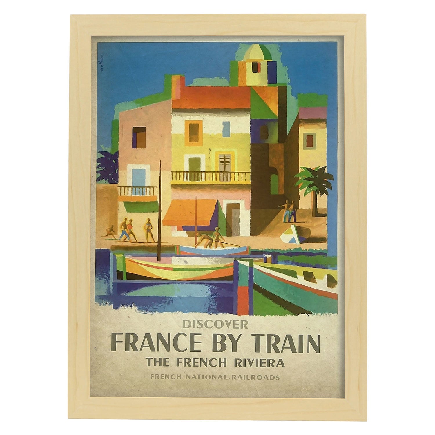 Poster vintage de Pueblo Francés. con imágenes vintage y de publicidad antigua.-Artwork-Nacnic-A4-Marco Madera clara-Nacnic Estudio SL