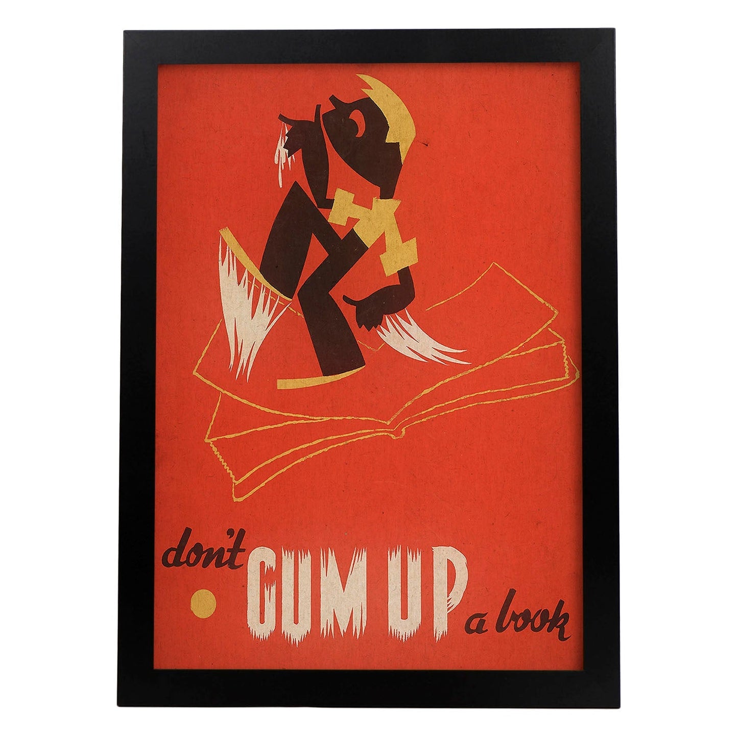 Poster vintage. Cartel de biblioteca "cuida los libros" No pegues chiles.-Artwork-Nacnic-A3-Marco Negro-Nacnic Estudio SL
