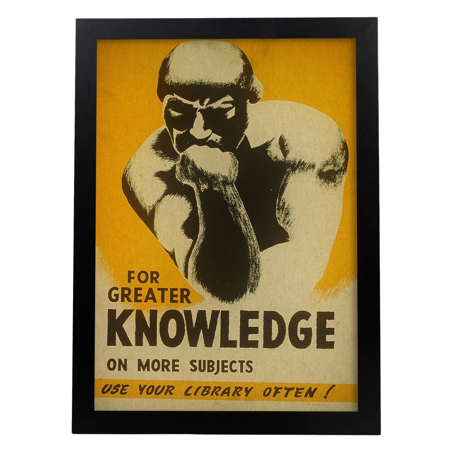 Poster vintage. Cartel de biblioteca "Genera conocimiento" usa la biblioteca.-Artwork-Nacnic-A4-Marco Negro-Nacnic Estudio SL