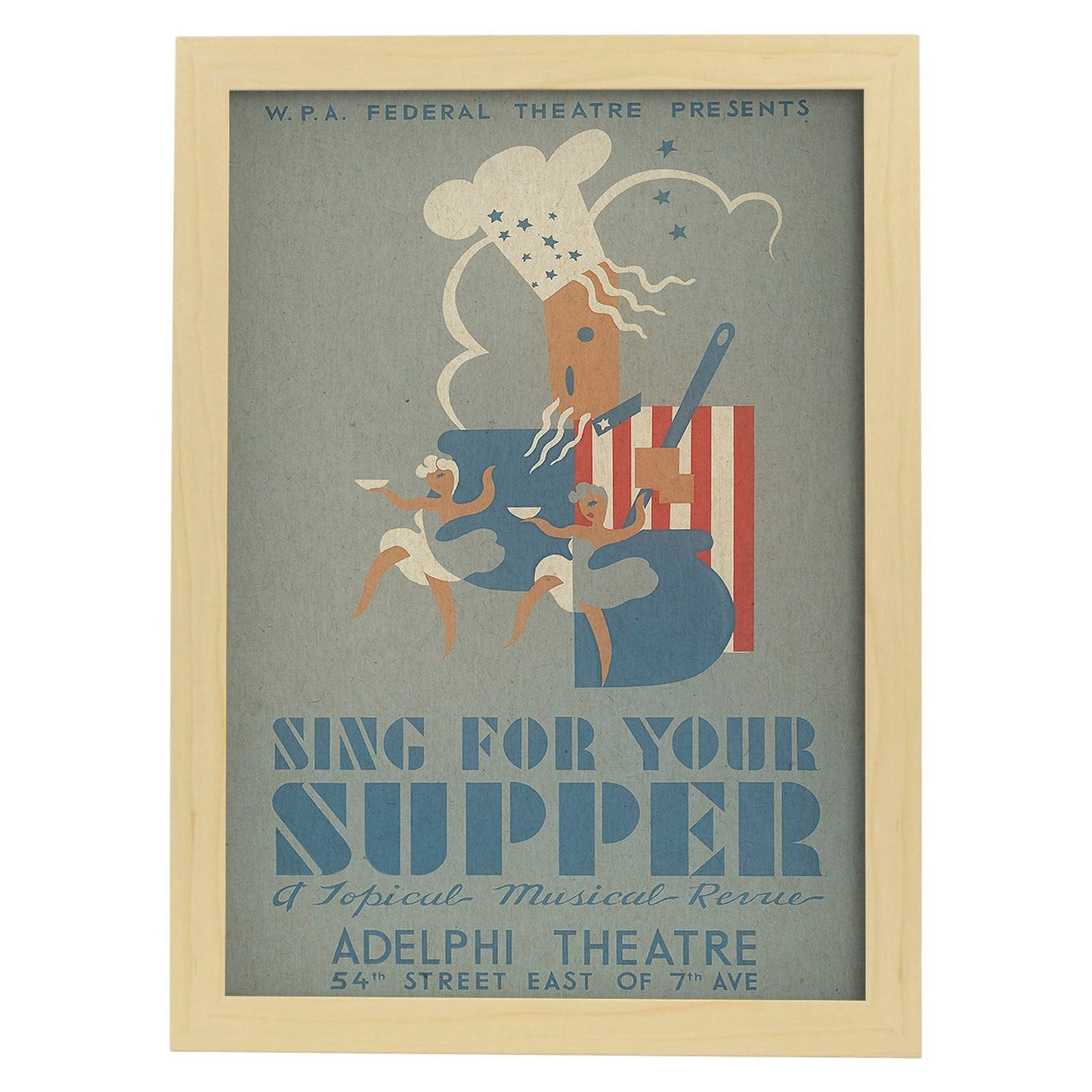 Poster vintage. Cartel teatro vintage "Canta por tu cena".-Artwork-Nacnic-A4-Marco Madera clara-Nacnic Estudio SL