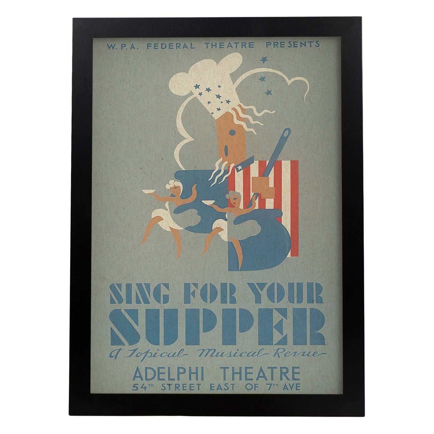 Poster vintage. Cartel teatro vintage "Canta por tu cena".-Artwork-Nacnic-A4-Marco Negro-Nacnic Estudio SL