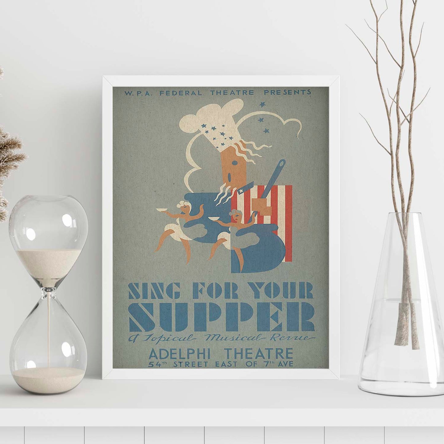 Poster vintage. Cartel teatro vintage "Canta por tu cena".-Artwork-Nacnic-Nacnic Estudio SL