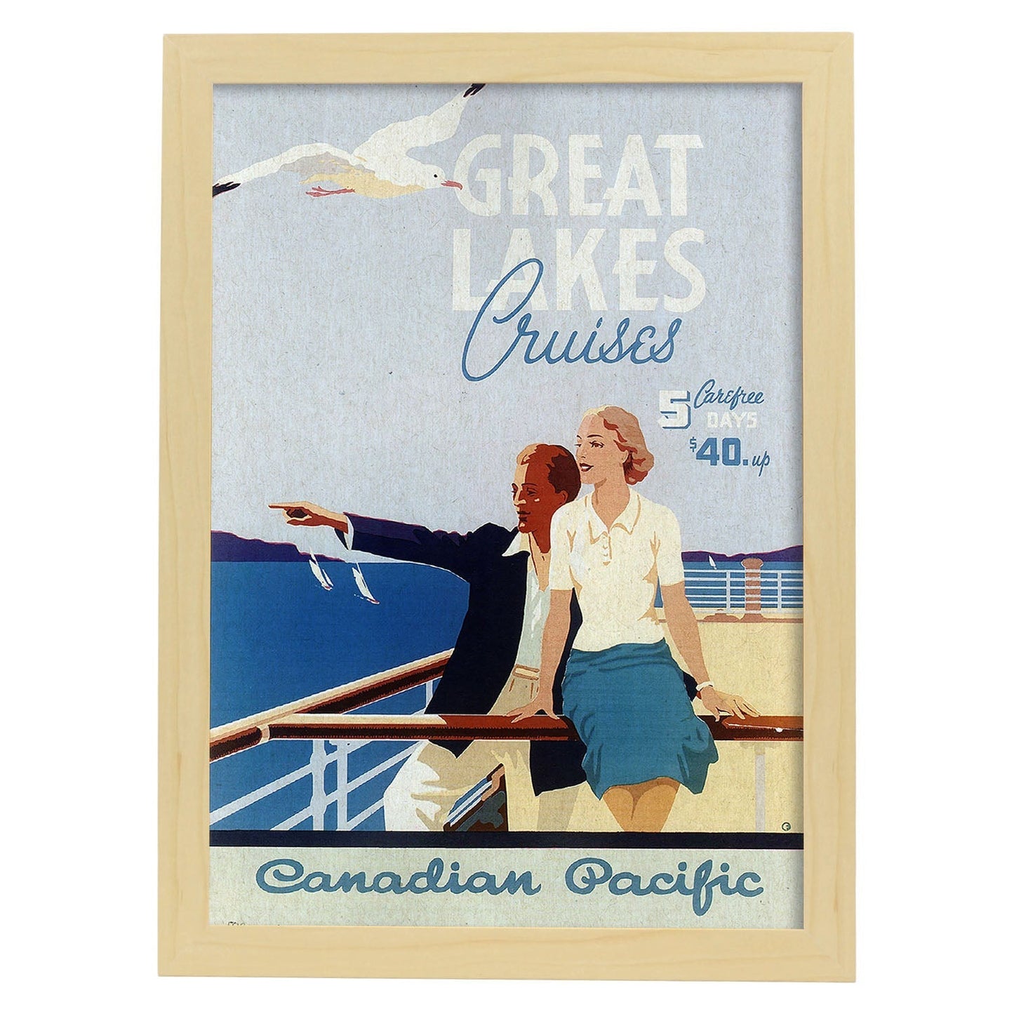 Poster Vintage. Cartel Vintage de América. Grandes Lagos.-Artwork-Nacnic-A4-Marco Madera clara-Nacnic Estudio SL