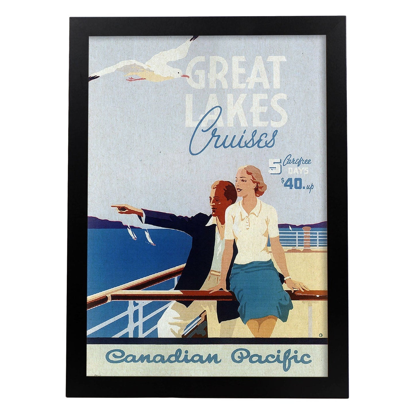 Poster Vintage. Cartel Vintage de América. Grandes Lagos.-Artwork-Nacnic-A4-Marco Negro-Nacnic Estudio SL