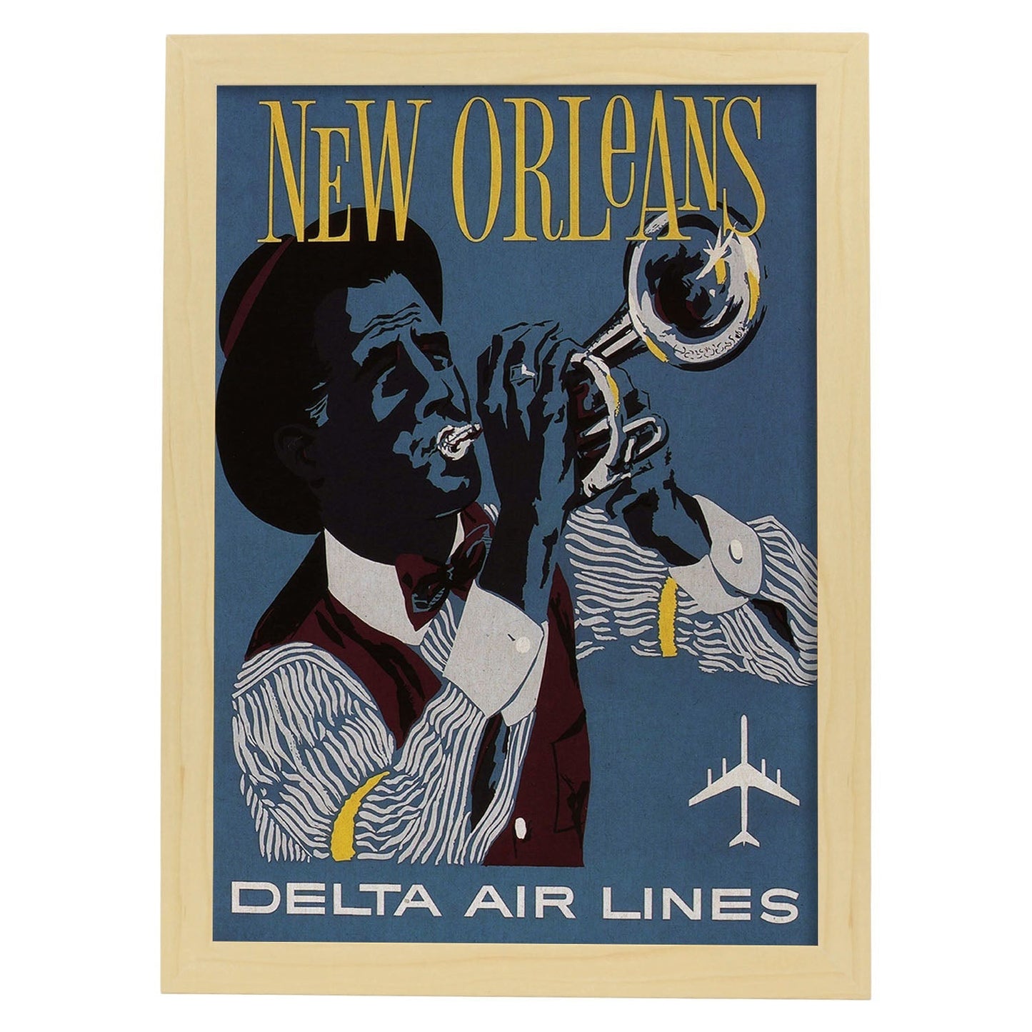 Poster Vintage. Cartel Vintage de América. Jazz de Nueva Orleans.-Artwork-Nacnic-A4-Marco Madera clara-Nacnic Estudio SL