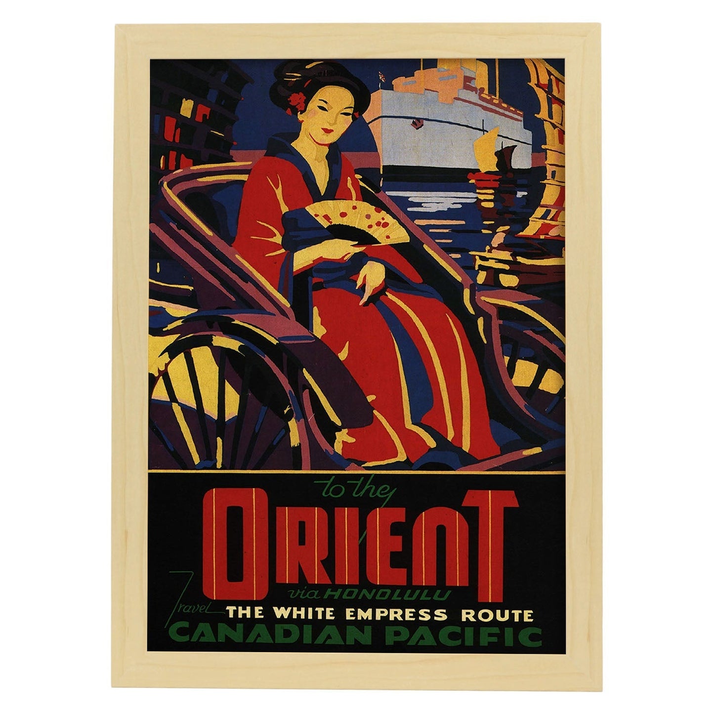 Poster vintage. Cartel vintage de Asia. Geisha de oriente.-Artwork-Nacnic-A4-Marco Madera clara-Nacnic Estudio SL