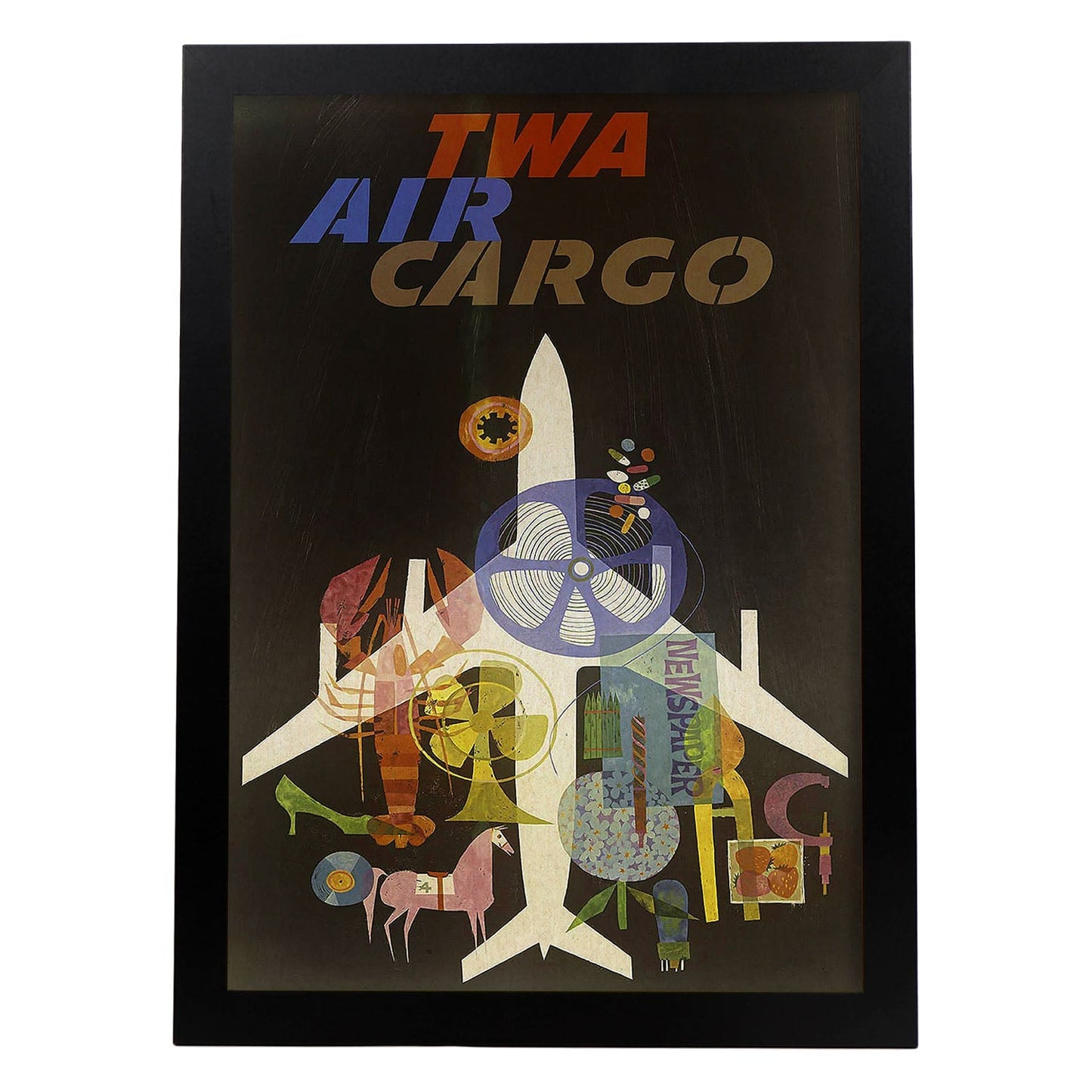 Poster vintage. Cartel vintage de Europa. Avion de carga.-Artwork-Nacnic-A4-Marco Negro-Nacnic Estudio SL