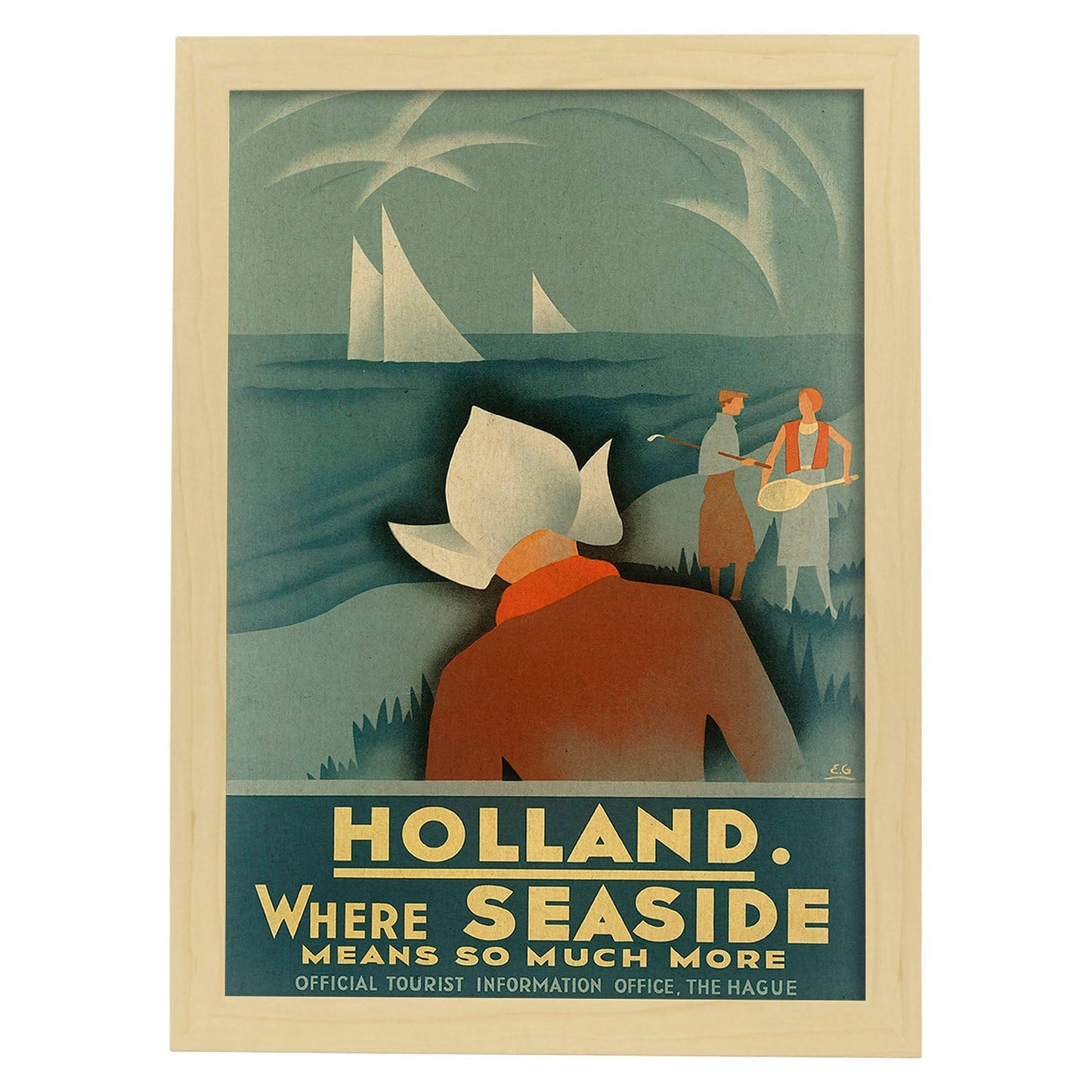 Poster vintage. Cartel vintage de Europa. Barcos en Holanda.-Artwork-Nacnic-A4-Marco Madera clara-Nacnic Estudio SL