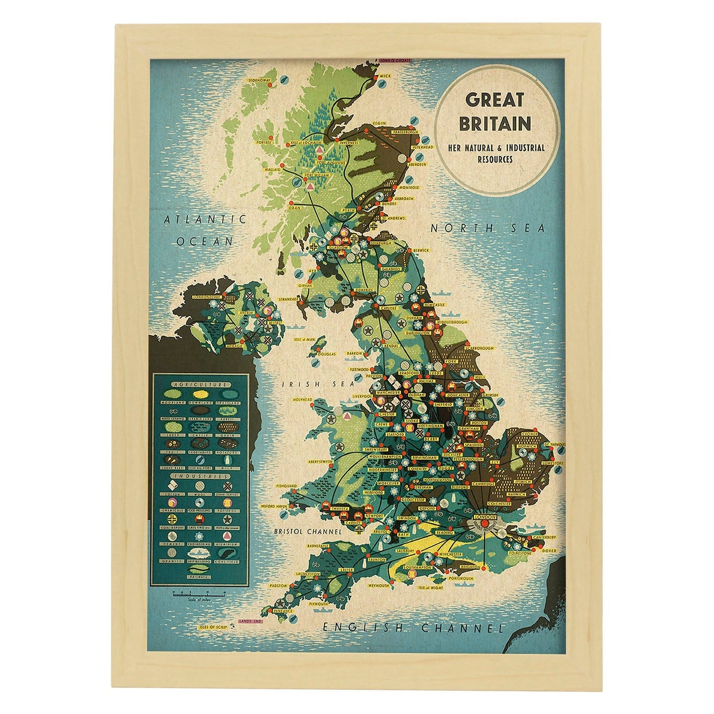 Poster vintage. Cartel vintage de Europa. Gran Bretaña.-Artwork-Nacnic-A3-Marco Madera clara-Nacnic Estudio SL