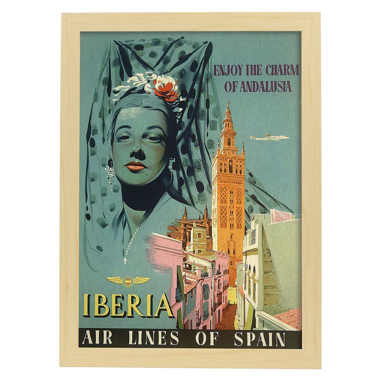 Poster vintage. Cartel vintage de Europa. Mujer andaluza.-Artwork-Nacnic-A4-Marco Madera clara-Nacnic Estudio SL