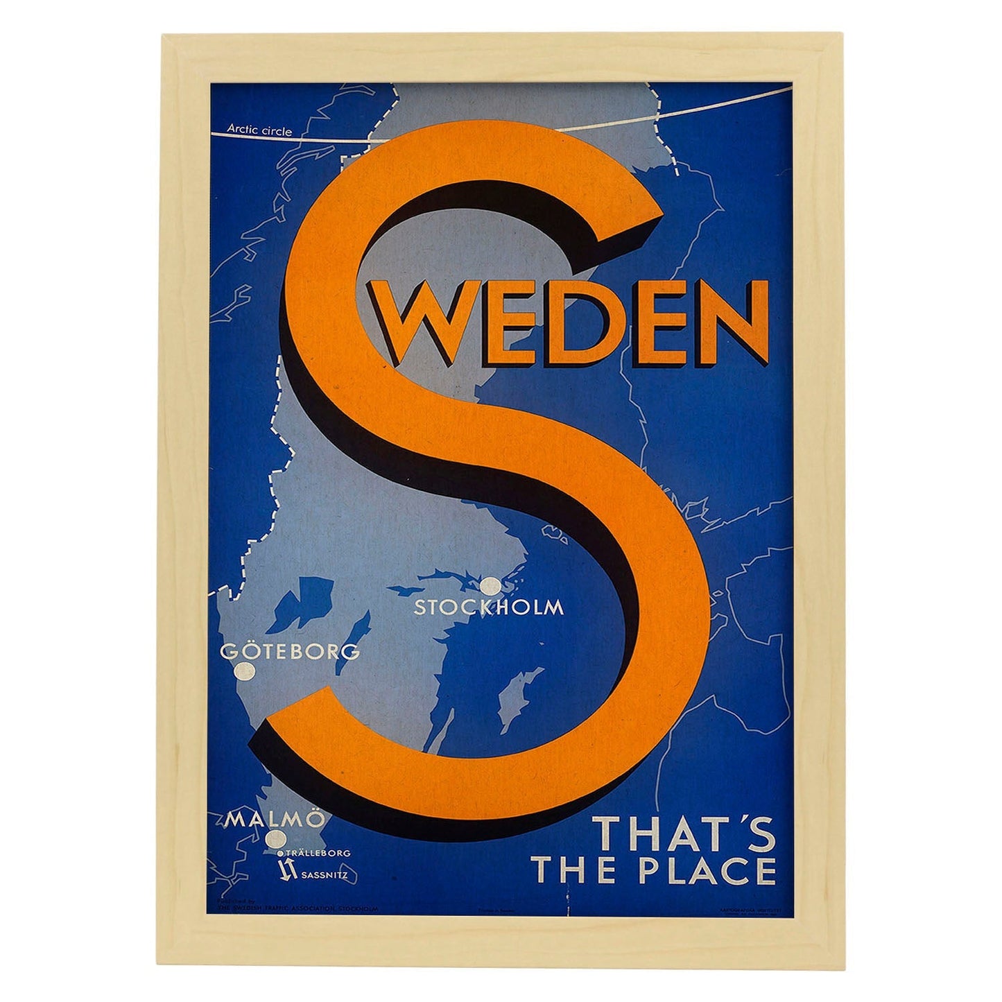 Poster vintage. Cartel vintage de Europa. Suecia.-Artwork-Nacnic-A4-Marco Madera clara-Nacnic Estudio SL