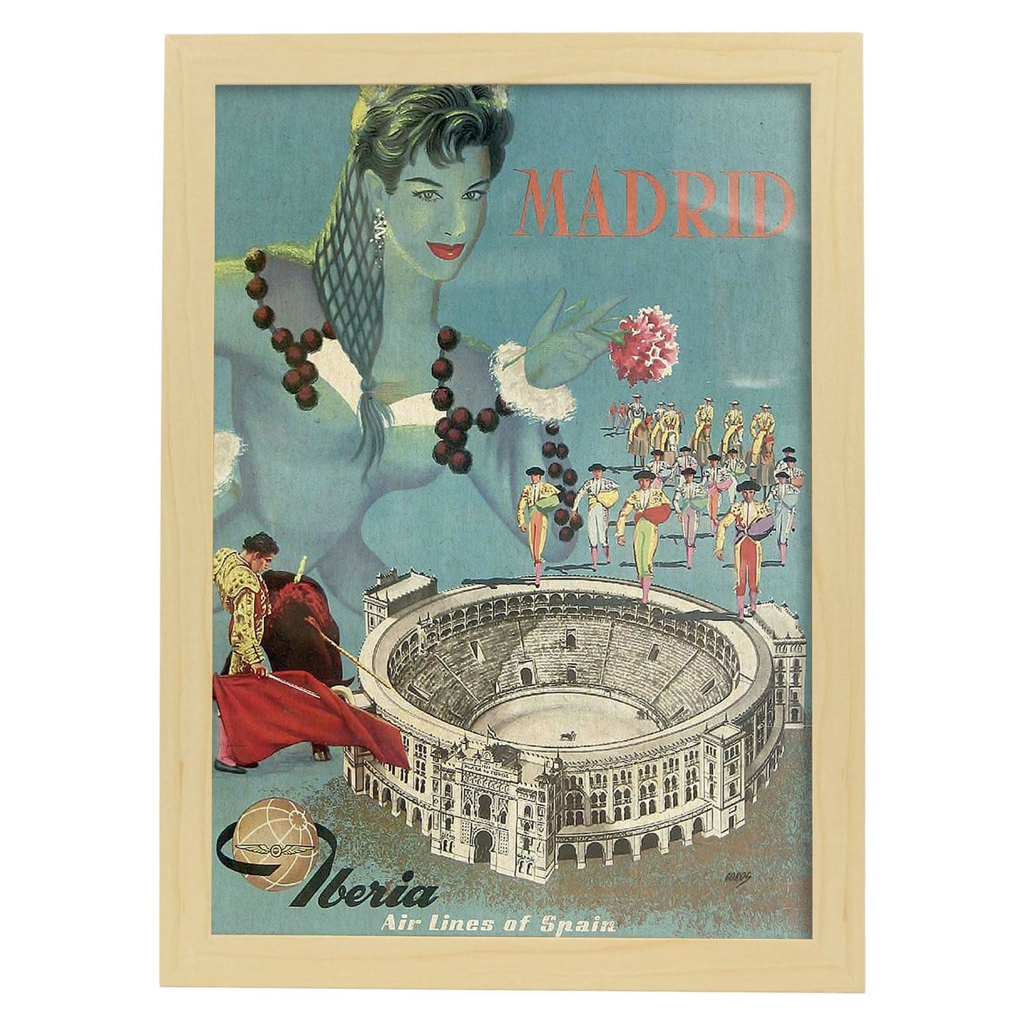 Poster vintage. Cartel vintage de Europa. Viaja a Madrid.-Artwork-Nacnic-A3-Marco Madera clara-Nacnic Estudio SL