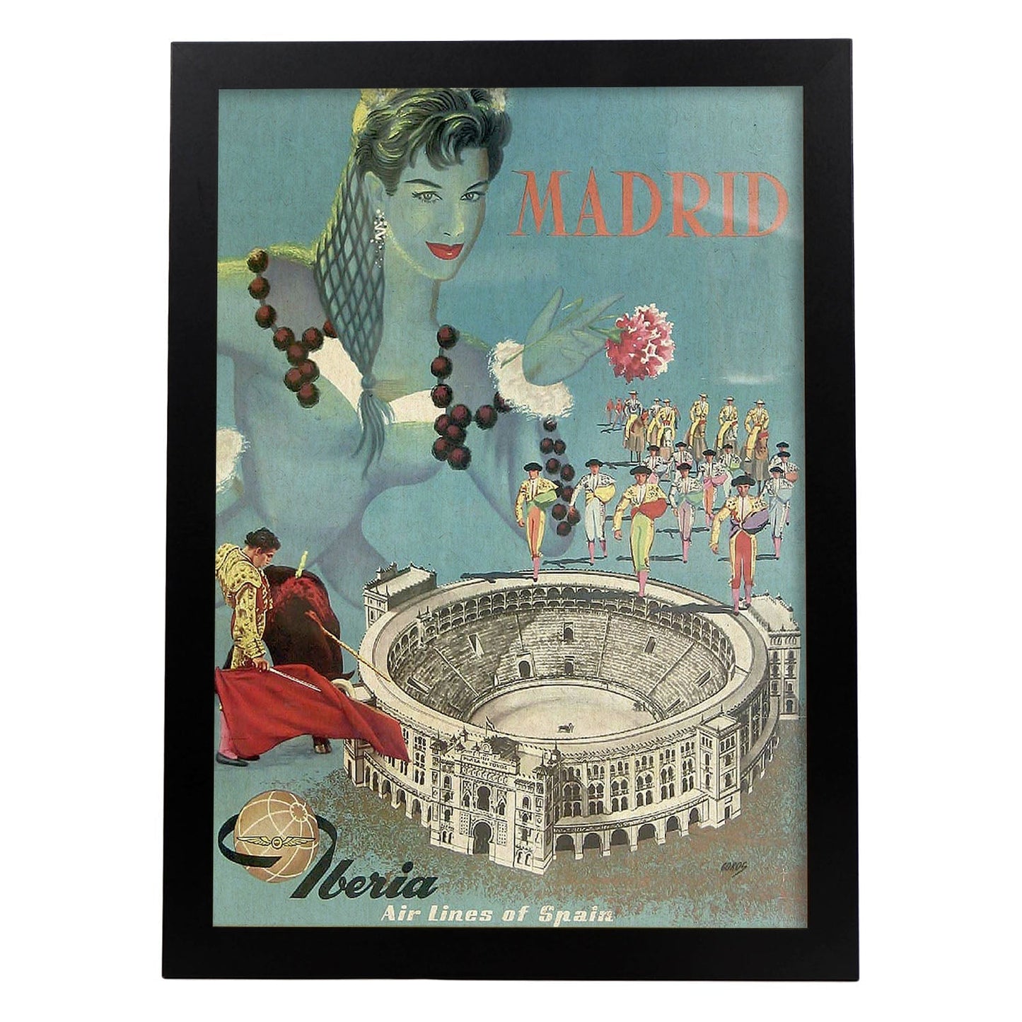 Poster vintage. Cartel vintage de Europa. Viaja a Madrid.-Artwork-Nacnic-A3-Marco Negro-Nacnic Estudio SL