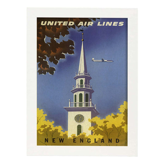 Poster vintage. Cartel vintage de Europa. Viaja a Nueva Inglaterra.-Artwork-Nacnic-A4-Marco Blanco-Nacnic Estudio SL