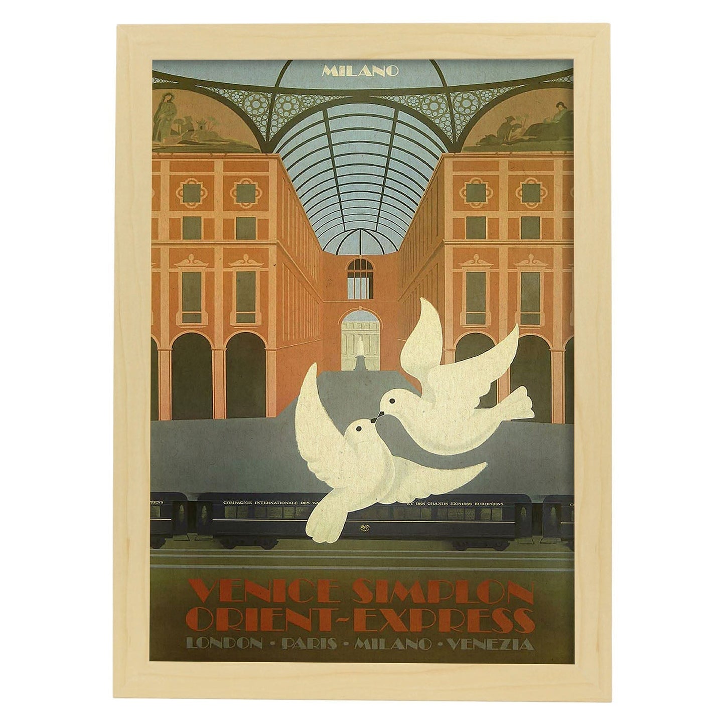 Poster vintage. Cartel vintage de Francia e Italia. Milán, Venecia, París.-Artwork-Nacnic-A4-Marco Madera clara-Nacnic Estudio SL