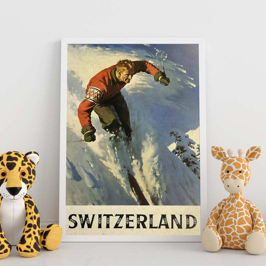 Poster vintage. Cartel vintage de montañas europeas. Esquí en Suiza.-Artwork-Nacnic-Nacnic Estudio SL