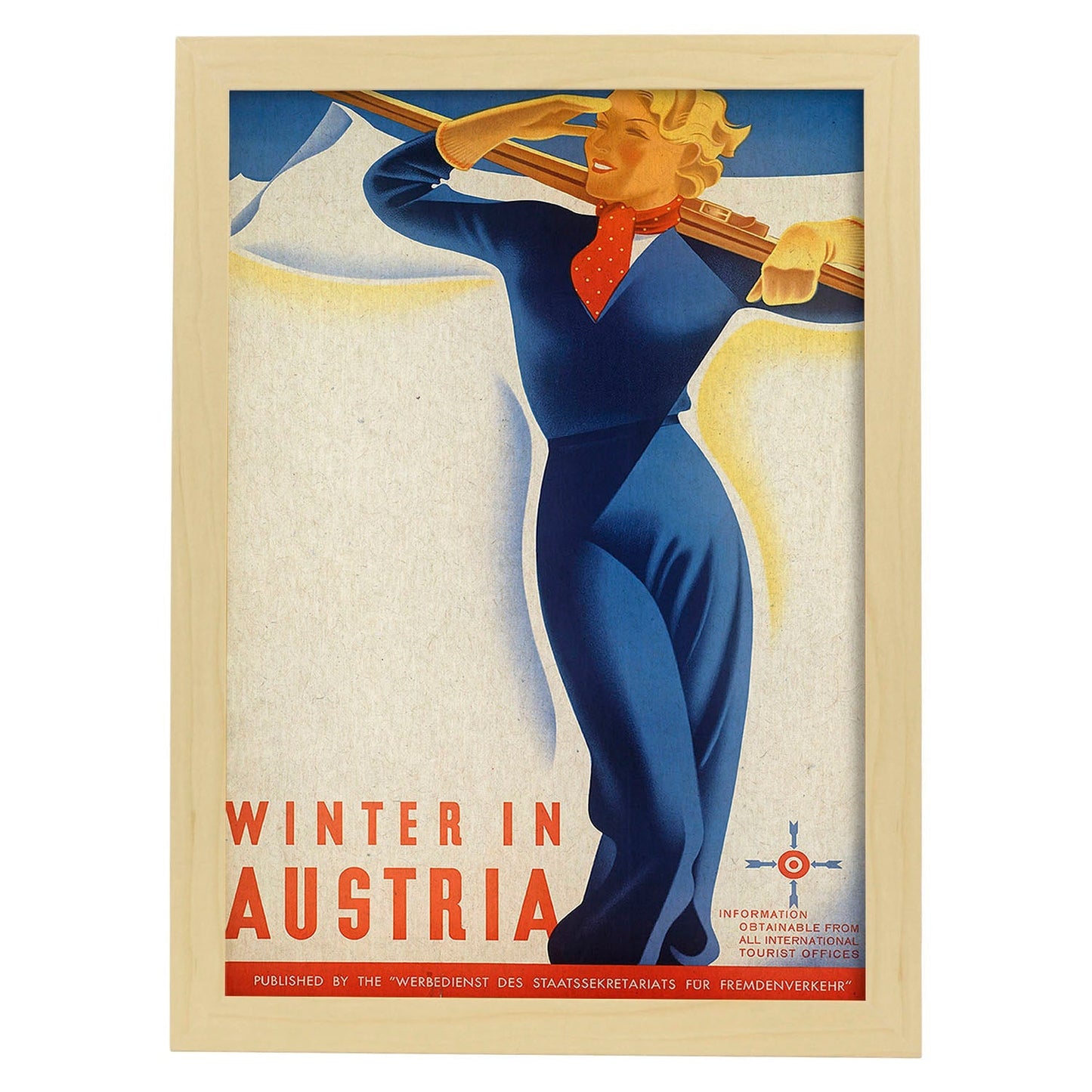 Poster vintage. Cartel vintage de montañas europeas. Invierno en Austria.-Artwork-Nacnic-A3-Marco Madera clara-Nacnic Estudio SL