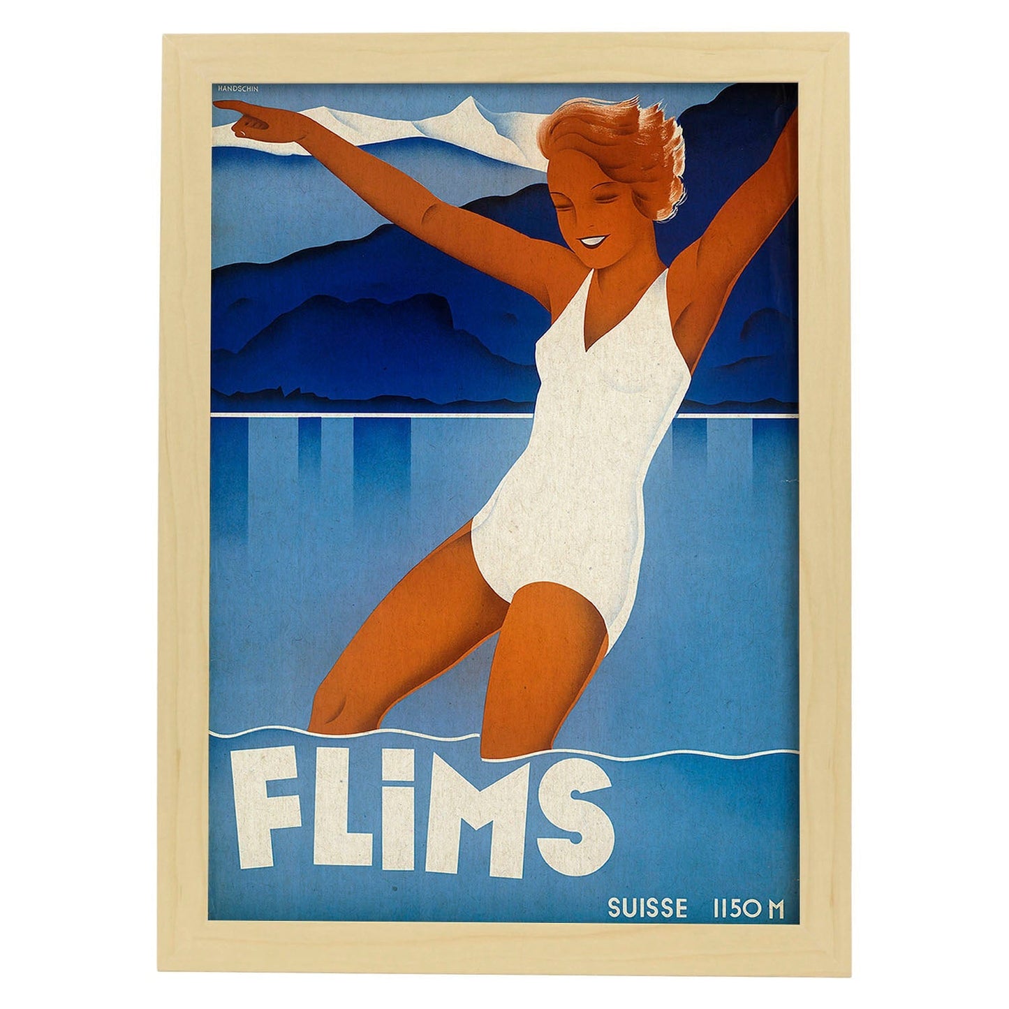 Poster vintage. Cartel vintage de montañas europeas. Lago Suizo.-Artwork-Nacnic-A3-Marco Madera clara-Nacnic Estudio SL