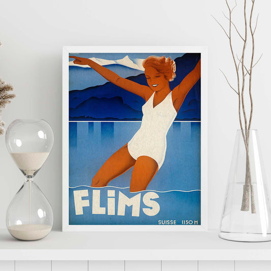 Poster vintage. Cartel vintage de montañas europeas. Lago Suizo.-Artwork-Nacnic-Nacnic Estudio SL