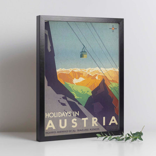 Poster vintage. Cartel vintage de montañas europeas. Navidades en Austria.-Artwork-Nacnic-Nacnic Estudio SL
