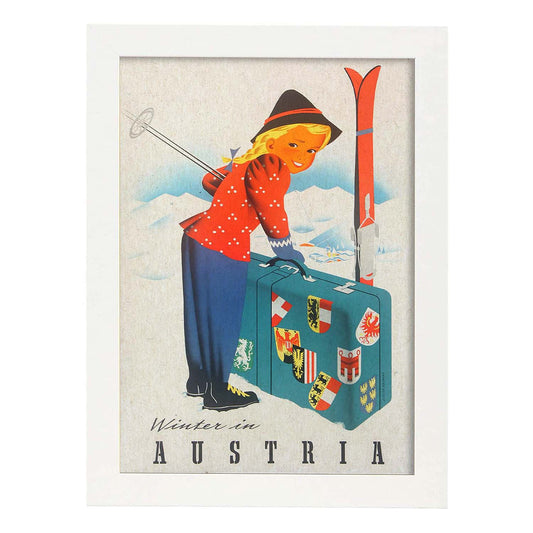 Poster vintage. Cartel vintage de montañas europeas. Niña en Austria.-Artwork-Nacnic-A4-Marco Blanco-Nacnic Estudio SL