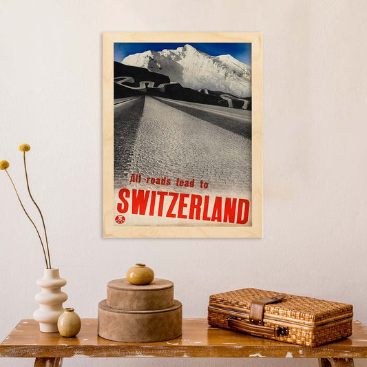 Poster vintage. Cartel vintage de montañas europeas. Todos los caminos llevan a Suiza.-Artwork-Nacnic-Nacnic Estudio SL