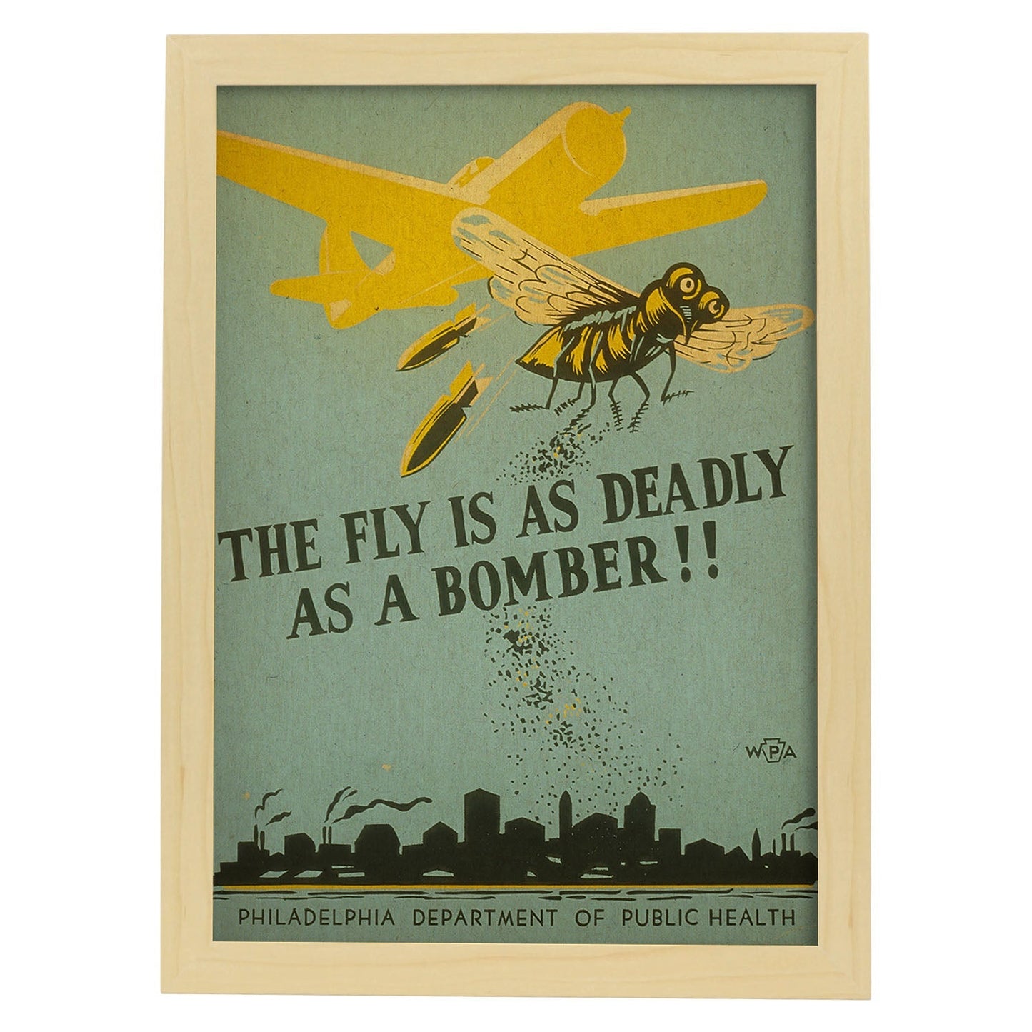 Poster vintage. Cartel vintage de salud publica. Mosca peligrosa.-Artwork-Nacnic-A4-Marco Madera clara-Nacnic Estudio SL