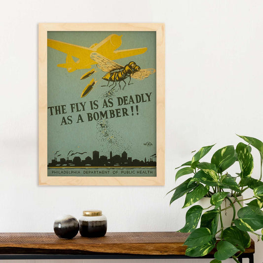 Poster vintage. Cartel vintage de salud publica. Mosca peligrosa.-Artwork-Nacnic-Nacnic Estudio SL