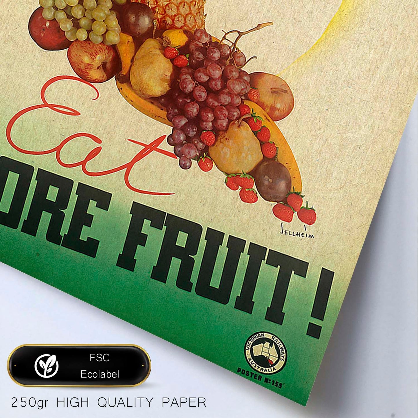 Poster vintage. Cartel vintage educacional sobre el habito "Come más frutas".-Artwork-Nacnic-Nacnic Estudio SL
