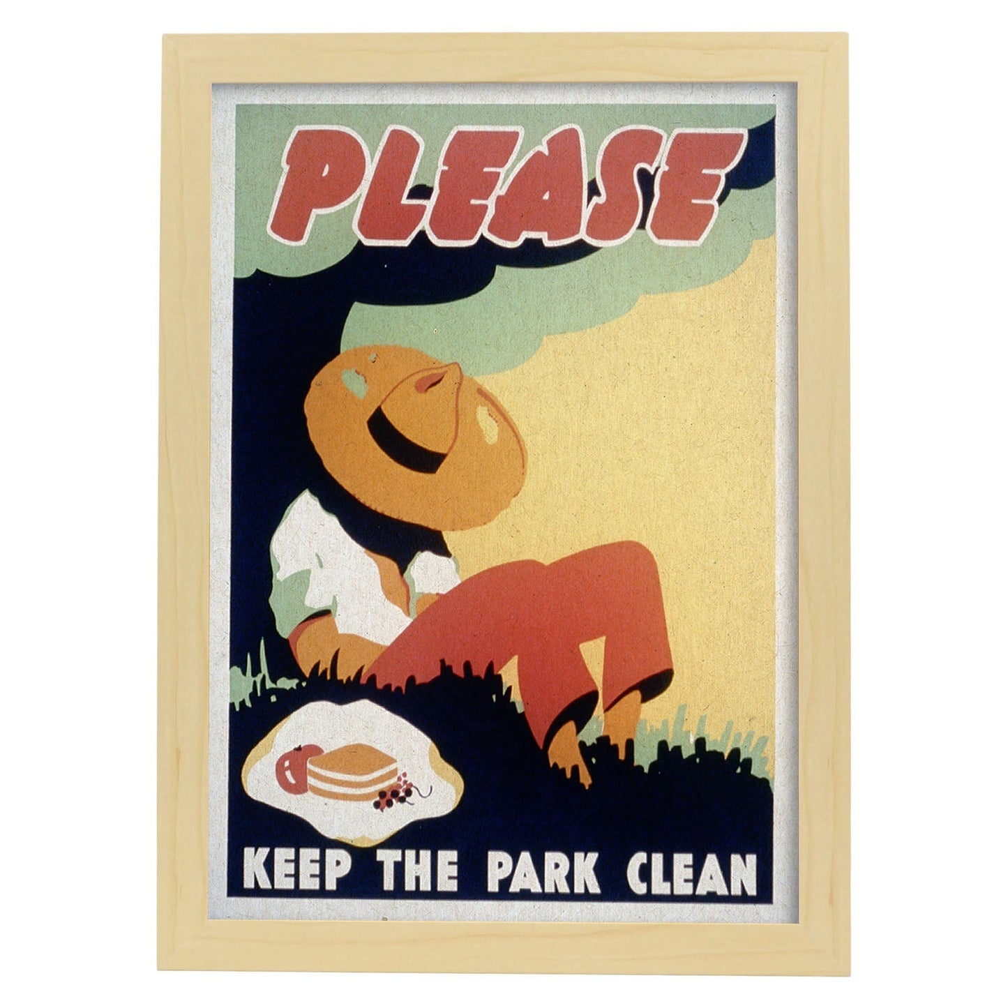 Poster vintage. Cartel vintage Limpia tu parque".-Artwork-Nacnic-A3-Marco Madera clara-Nacnic Estudio SL