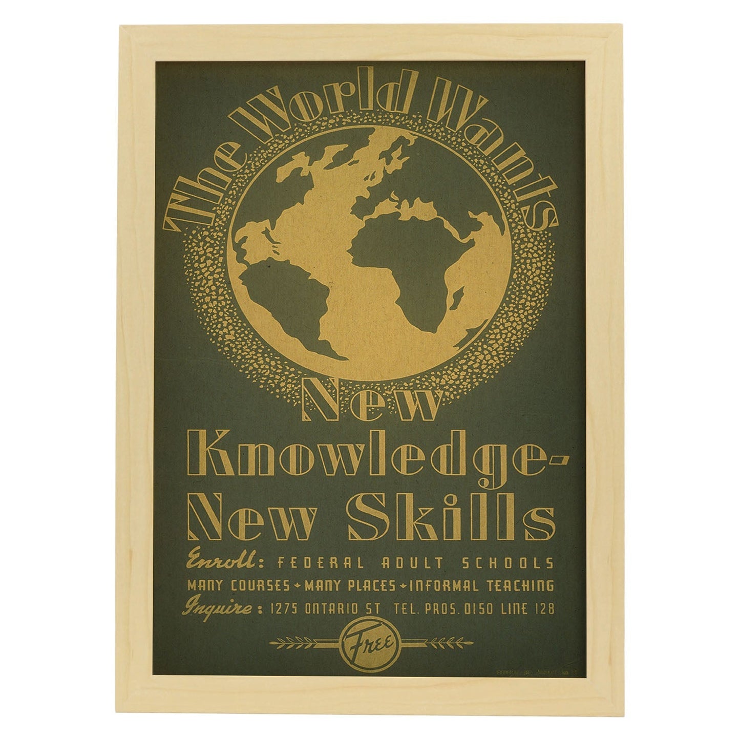 Poster vintage. Cartel vintage "Nuevo conocimiento".-Artwork-Nacnic-A4-Marco Madera clara-Nacnic Estudio SL