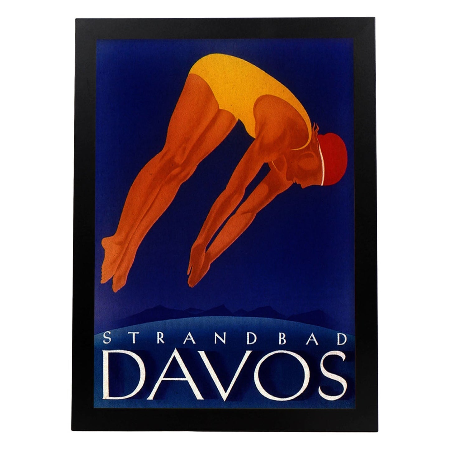Poster vintage. Cartel vintage para la piscina publica de Strandbad Davos Lido.-Artwork-Nacnic-A3-Marco Negro-Nacnic Estudio SL