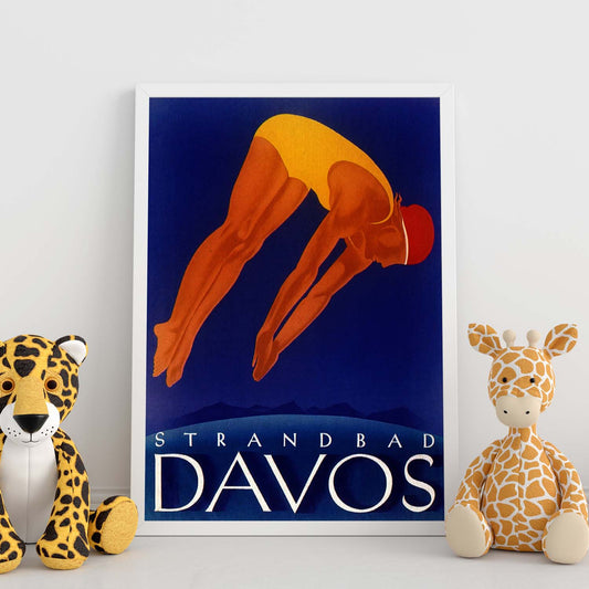 Poster vintage. Cartel vintage para la piscina publica de Strandbad Davos Lido.-Artwork-Nacnic-Nacnic Estudio SL