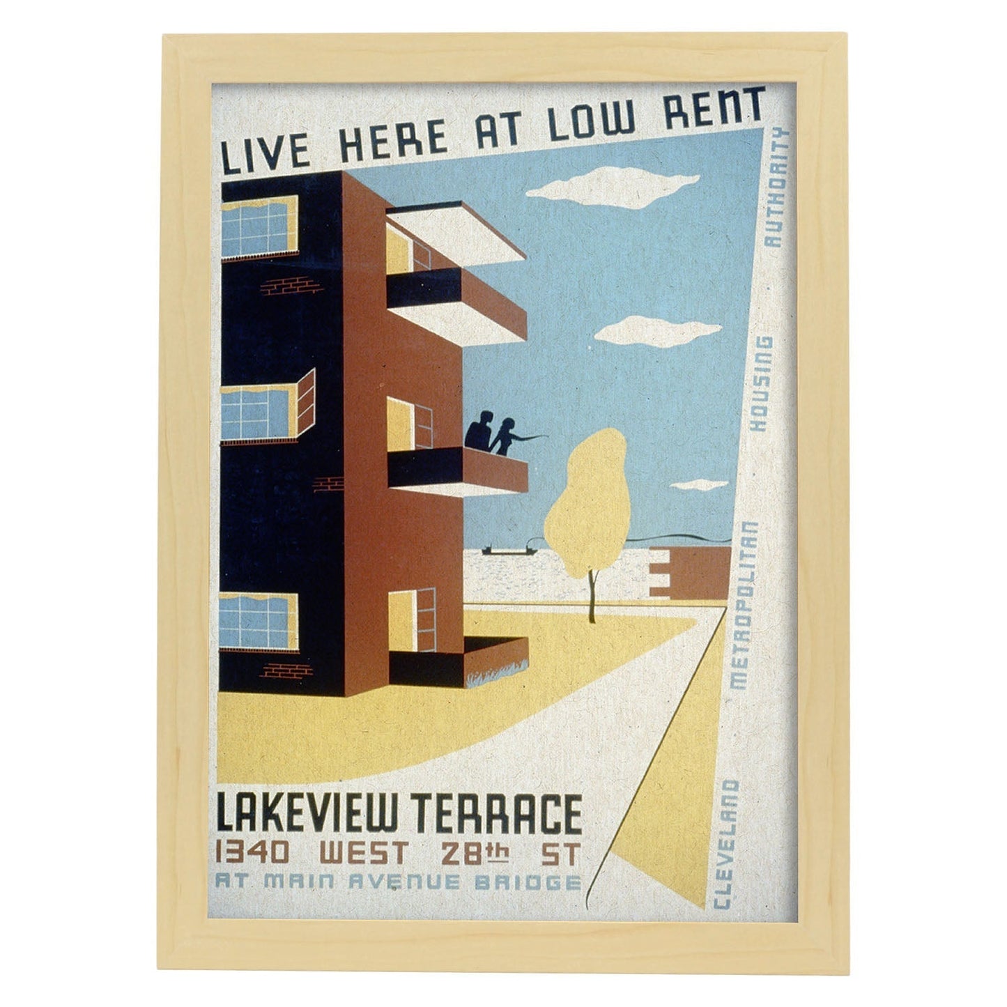 Poster vintage. Cartel vintage "Pisos en Clevenland Lakeview".-Artwork-Nacnic-A4-Marco Madera clara-Nacnic Estudio SL
