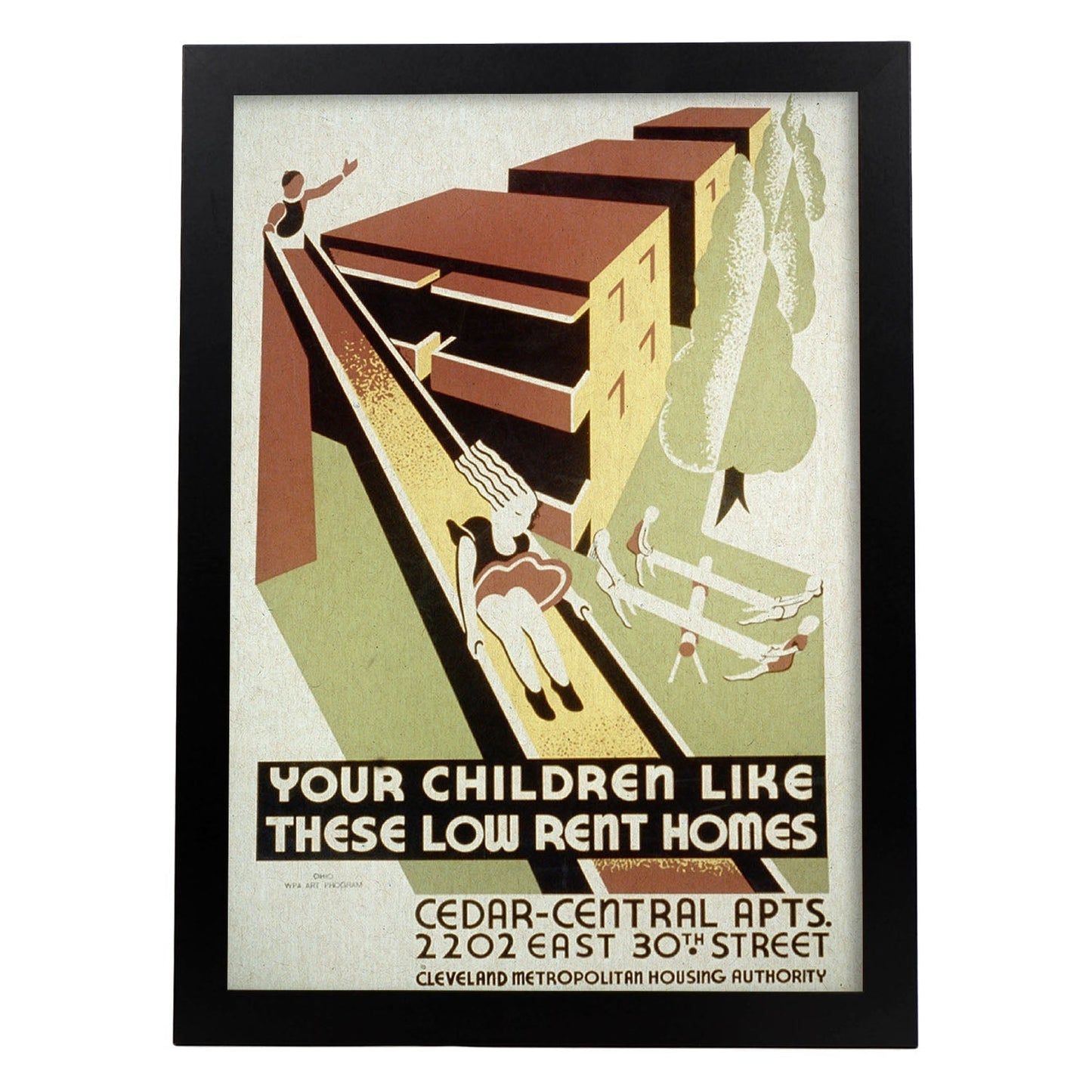 Poster vintage. Cartel vintage "Pisos en Clevenland".-Artwork-Nacnic-A4-Marco Negro-Nacnic Estudio SL
