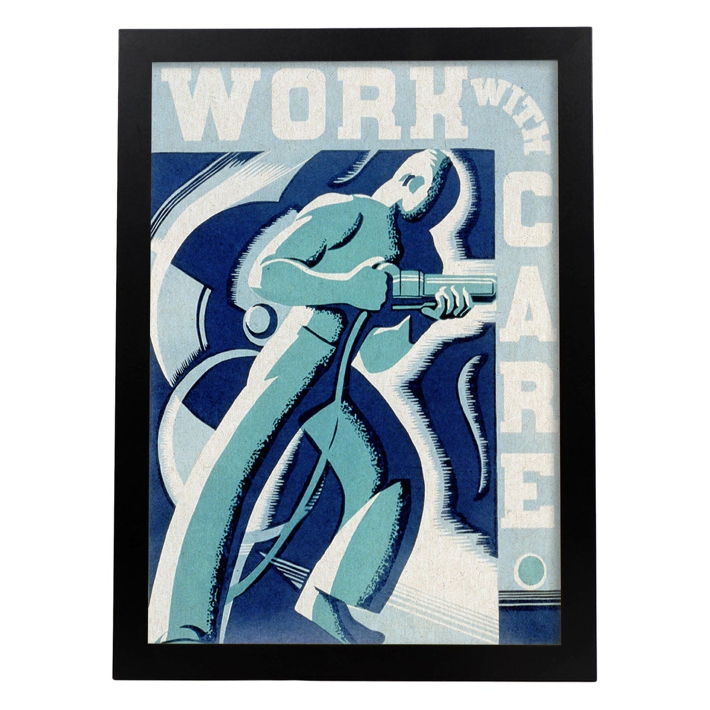 Poster vintage. Cartel vintage " trabaja con cuidado" Riesgos laborales.-Artwork-Nacnic-A3-Marco Negro-Nacnic Estudio SL