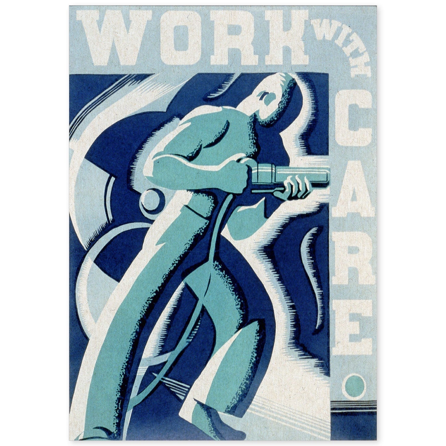 Poster vintage. Cartel vintage " trabaja con cuidado" Riesgos laborales.-Artwork-Nacnic-A4-Sin marco-Nacnic Estudio SL