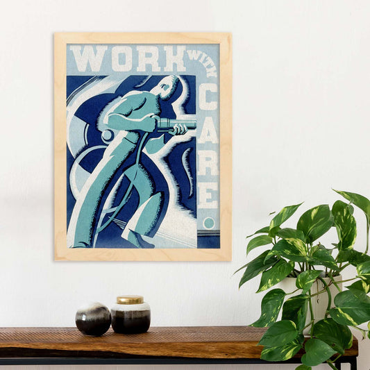 Poster vintage. Cartel vintage " trabaja con cuidado" Riesgos laborales.-Artwork-Nacnic-Nacnic Estudio SL