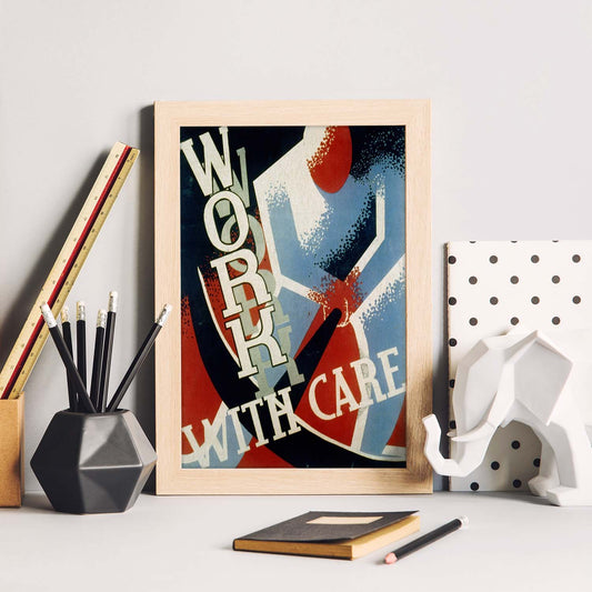 Poster vintage. Cartel vintage " trabaja con cuidado" work with care.-Artwork-Nacnic-Nacnic Estudio SL