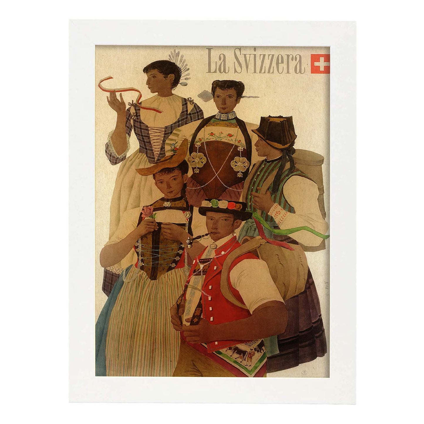 Poster vintage. Cartel vintage trajes populares y regionales Suizos. Kurt Wirth 1951..-Artwork-Nacnic-A3-Marco Blanco-Nacnic Estudio SL