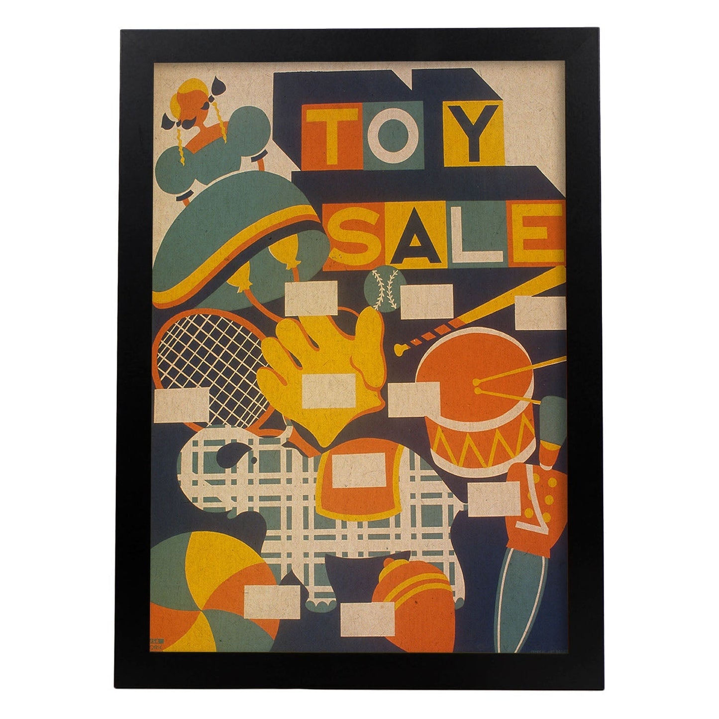 Poster vintage. Cartel vintage "Venta de juguetes".-Artwork-Nacnic-A4-Marco Negro-Nacnic Estudio SL