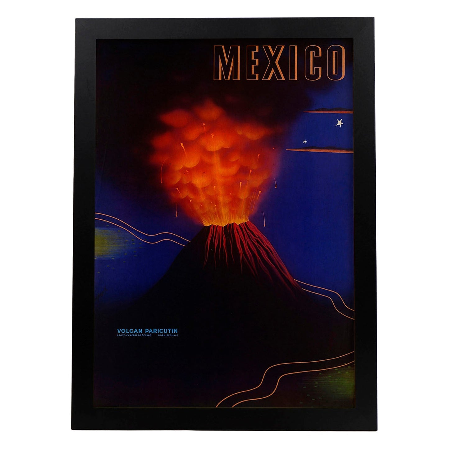 Poster vintage. Cartel vintage Volcan de Mexico.-Artwork-Nacnic-A3-Marco Negro-Nacnic Estudio SL