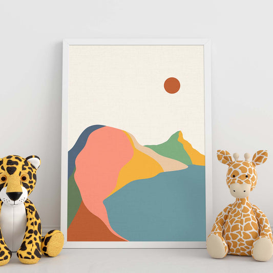 Posters con dibujos de montañas a color. Lámina de decoración 'Lago Y Sol' colorida-Artwork-Nacnic-Nacnic Estudio SL