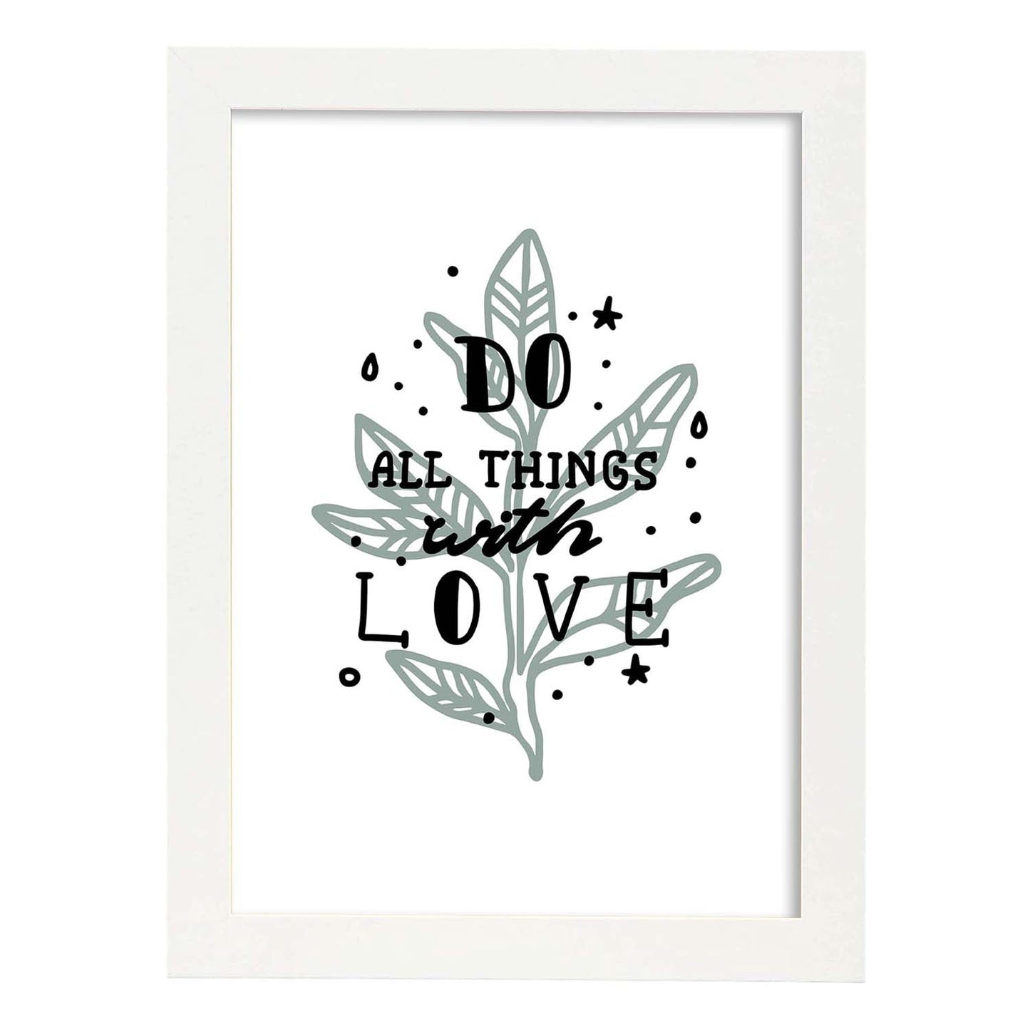 Posters con mensajes felices ilustrados. Lámina de decoración 'All Things With Love' con frases motivadoras y llenas de energia.-Artwork-Nacnic-A4-Marco Blanco-Nacnic Estudio SL