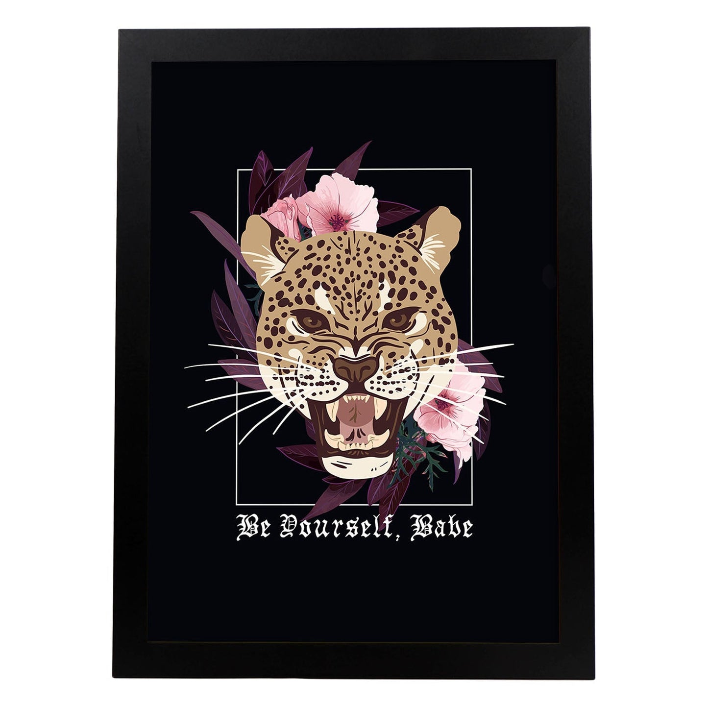 Posters con mensajes felices ilustrados. Lámina de decoración 'Be Yourself, Babe' con frases motivadoras y llenas de energia.-Artwork-Nacnic-A3-Marco Negro-Nacnic Estudio SL