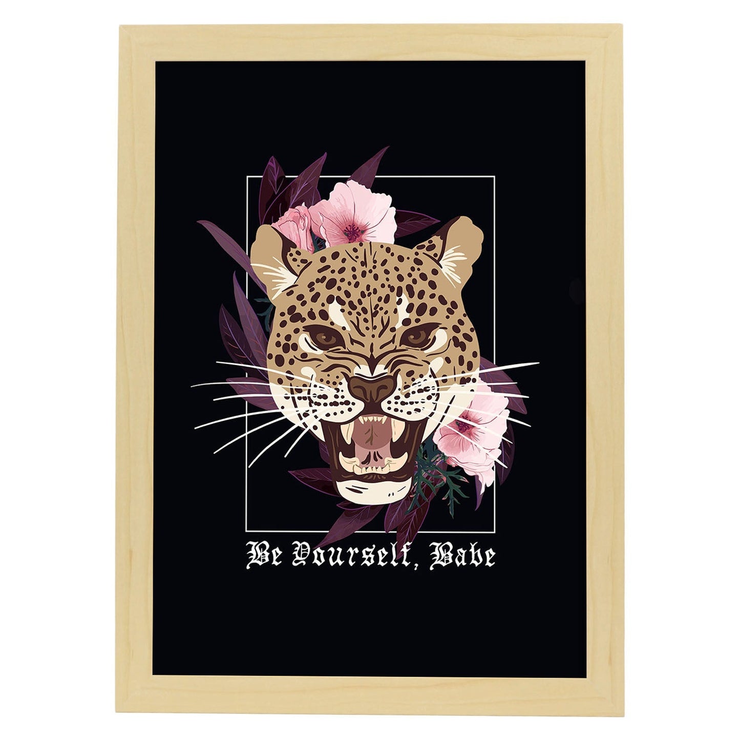 Posters con mensajes felices ilustrados. Lámina de decoración 'Be Yourself, Babe' con frases motivadoras y llenas de energia.-Artwork-Nacnic-A4-Marco Madera clara-Nacnic Estudio SL
