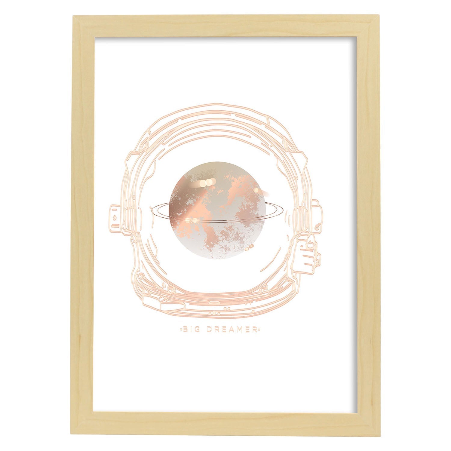 Posters con mensajes felices ilustrados. Lámina de decoración 'Big Dreamer' con frases motivadoras y llenas de energia.-Artwork-Nacnic-A3-Marco Madera clara-Nacnic Estudio SL
