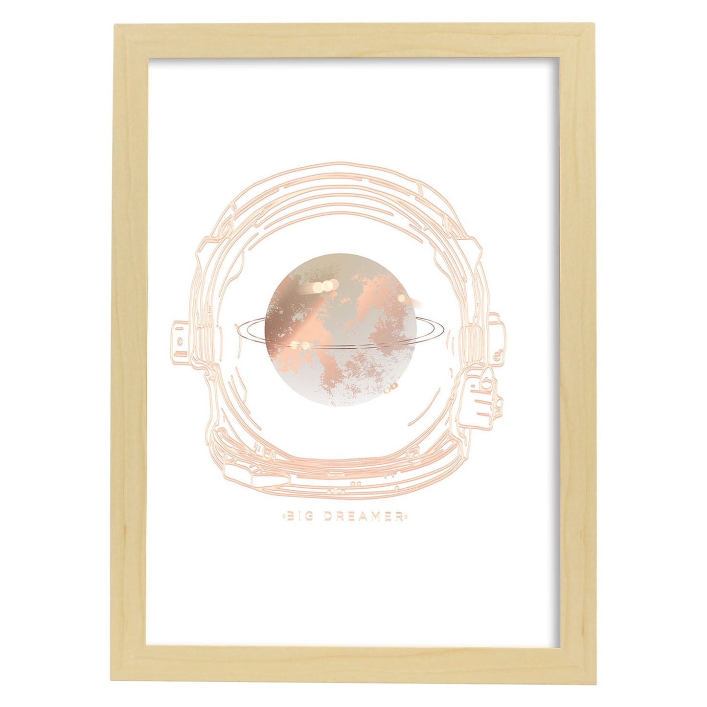 Posters con mensajes felices ilustrados. Lámina de decoración 'Big Dreamer' con frases motivadoras y llenas de energia.-Artwork-Nacnic-A4-Marco Madera clara-Nacnic Estudio SL