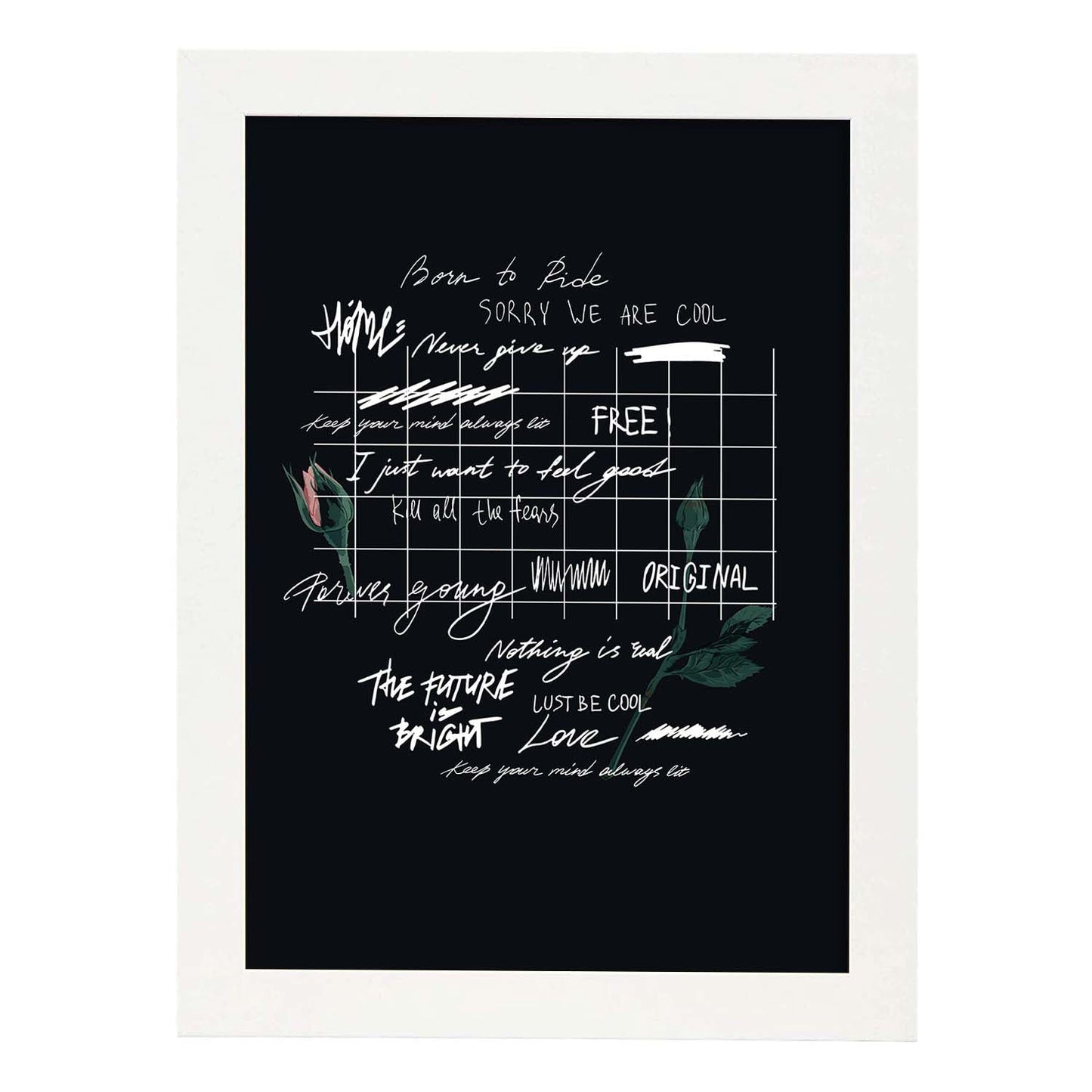 Posters con mensajes felices ilustrados. Lámina de decoración 'Born To Ride' con frases motivadoras y llenas de energia.-Artwork-Nacnic-A4-Marco Blanco-Nacnic Estudio SL