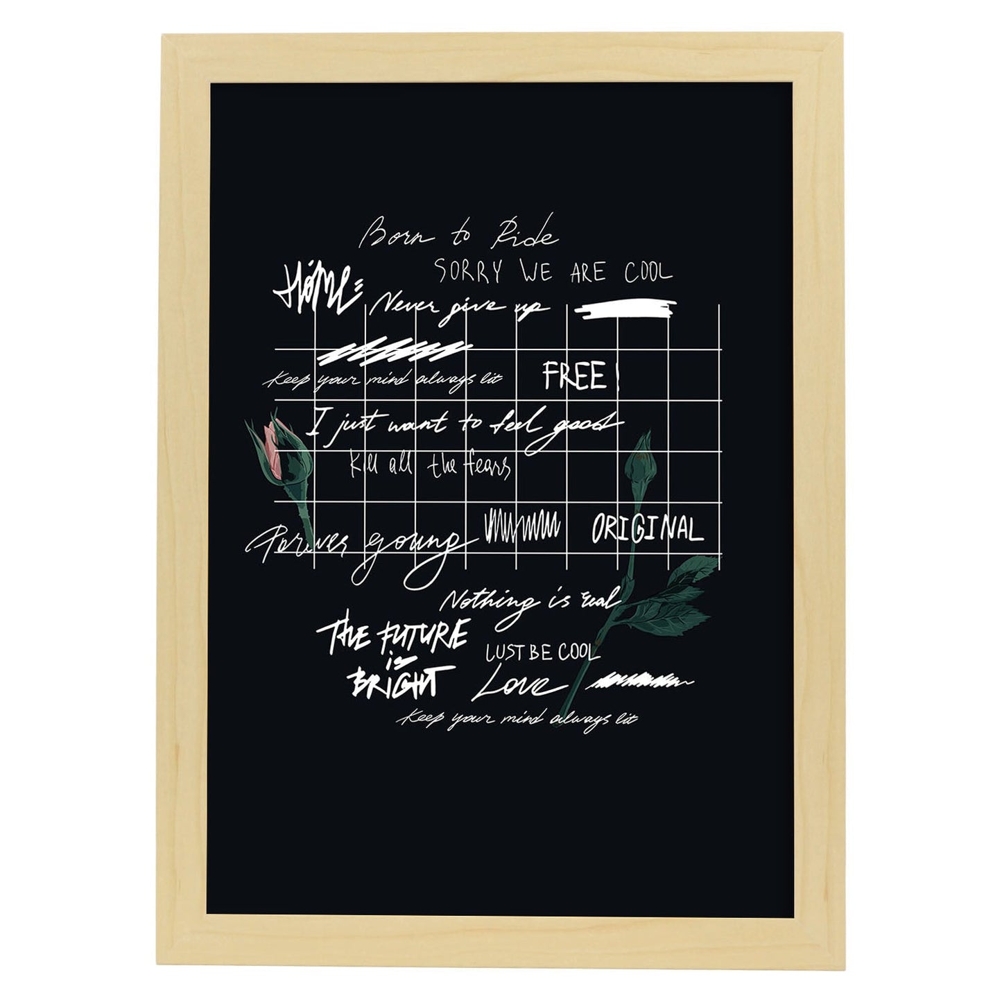 Posters con mensajes felices ilustrados. Lámina de decoración 'Born To Ride' con frases motivadoras y llenas de energia.-Artwork-Nacnic-A4-Marco Madera clara-Nacnic Estudio SL